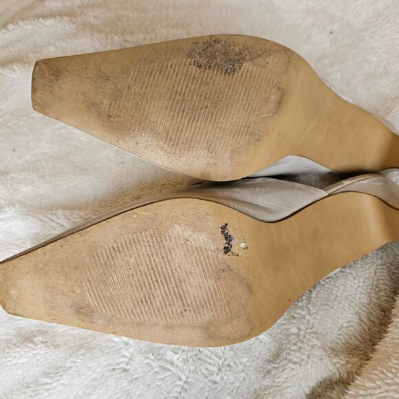 Vintage Caprice Women Square Toe Leather Slip On Mule Heels Office Size 8 Cream - Picture 9 of 9